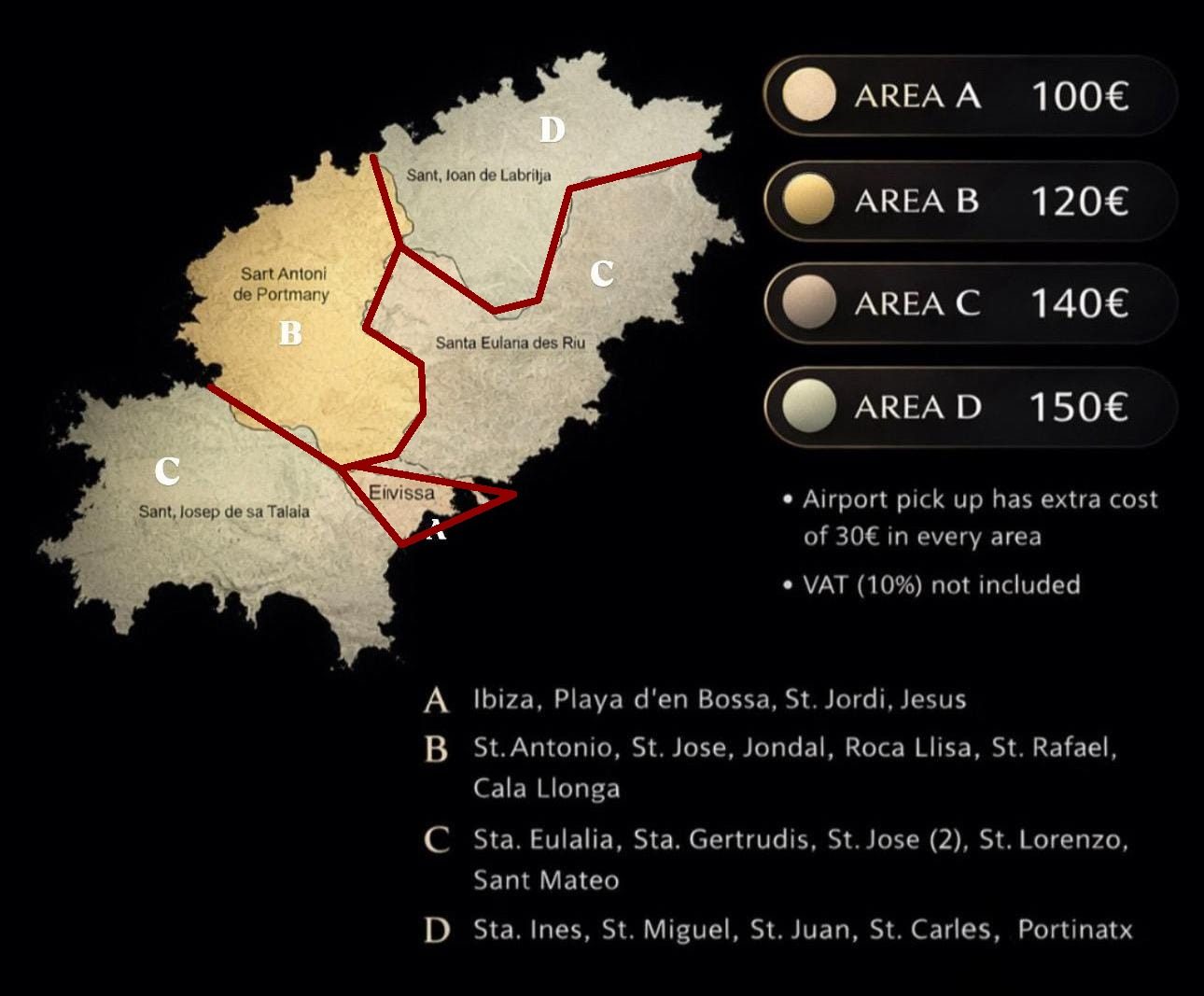 Mapa de zonas tarifarias Ibiza